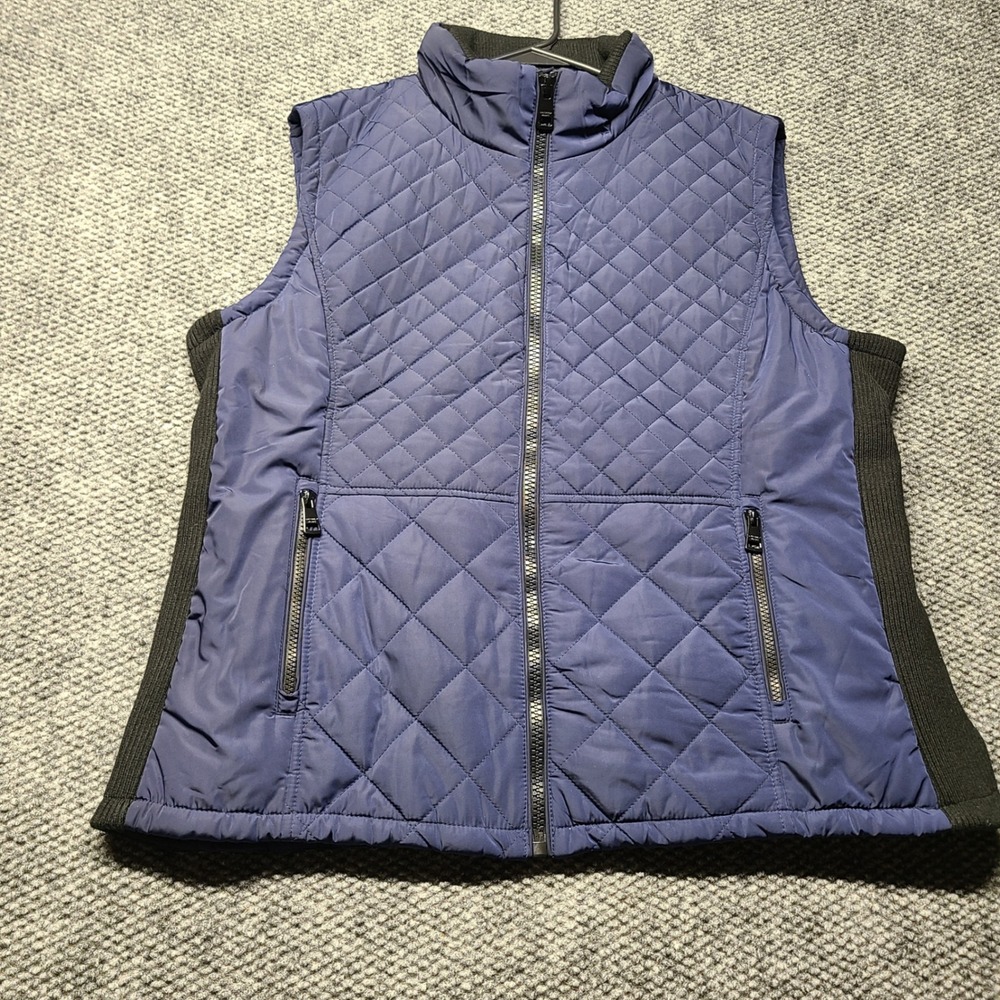 Andrew Marc Womens XXL Navy Blue Quilted Full Zip Vest Ribbed Sides 1047386